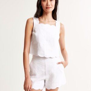 Abercrombie Premium Linen Scallop Top in white size XS